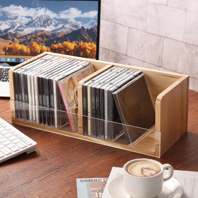 Alt view image 6 of 7 - CD Holder Desk Rack Organizer, Wooden CD Holder Stand, CD Storage Rack, Game Disc Display CD Organizer Desk Stand Protection Storage Cube for Theatre Room Collectibles