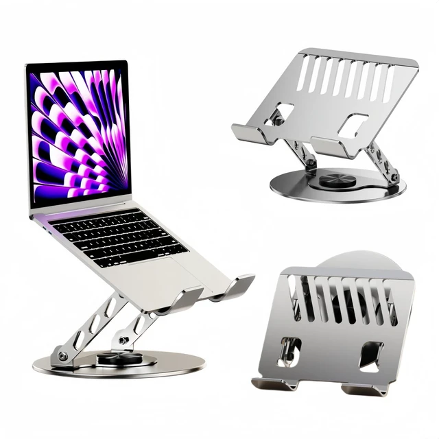 Main image of 360° Rotatable Height-Adjustable All-Metal Dual-Bar Laptop Stand, Anti-Slip Heat-Dissipating for MacBook Pro/Air (10-17"), Tablet, Gaming, Office, Home, Drawing - Gray