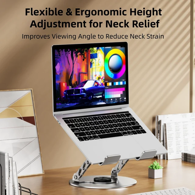 Alt view image 5 of 7 - 360° Rotatable Height-Adjustable All-Metal Dual-Bar Laptop Stand, Anti-Slip Heat-Dissipating for MacBook Pro/Air (10-17"), Tablet, Gaming, Office, Home, Drawing - Gray