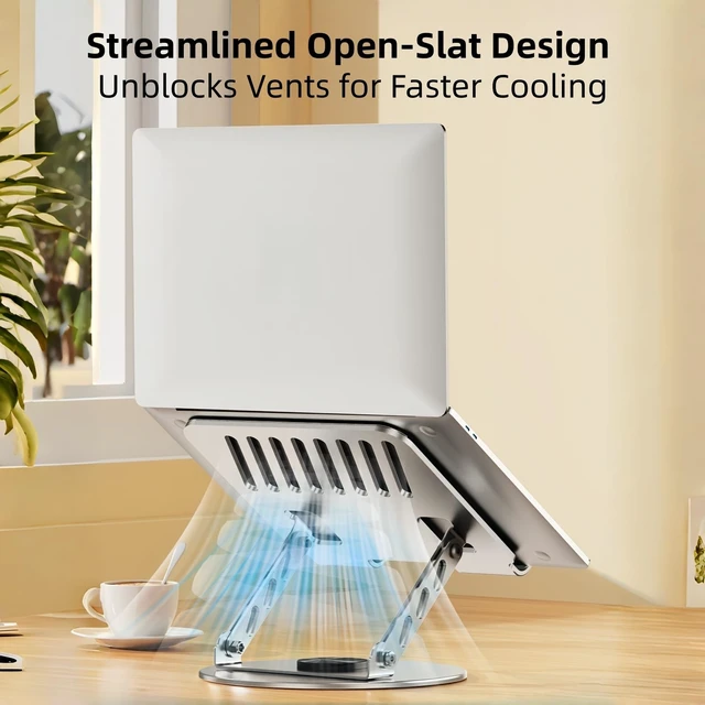 Alt view image 6 of 7 - 360° Rotatable Height-Adjustable All-Metal Dual-Bar Laptop Stand, Anti-Slip Heat-Dissipating for MacBook Pro/Air (10-17"), Tablet, Gaming, Office, Home, Drawing - Gray