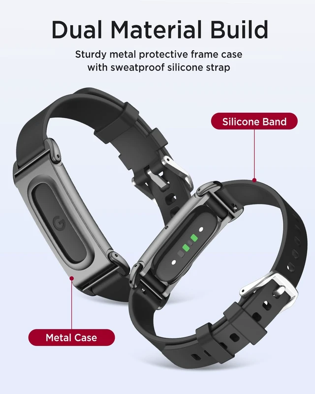 Alt view image 3 of 7 - Miimal Silicone Band for Google Fitbit Air, Soft Rugged Breathable Replacement Case Band, Water & Sweat Resistant Sport Adjustable Strap Metal Bumper Case for Fitbit Air for Women Men