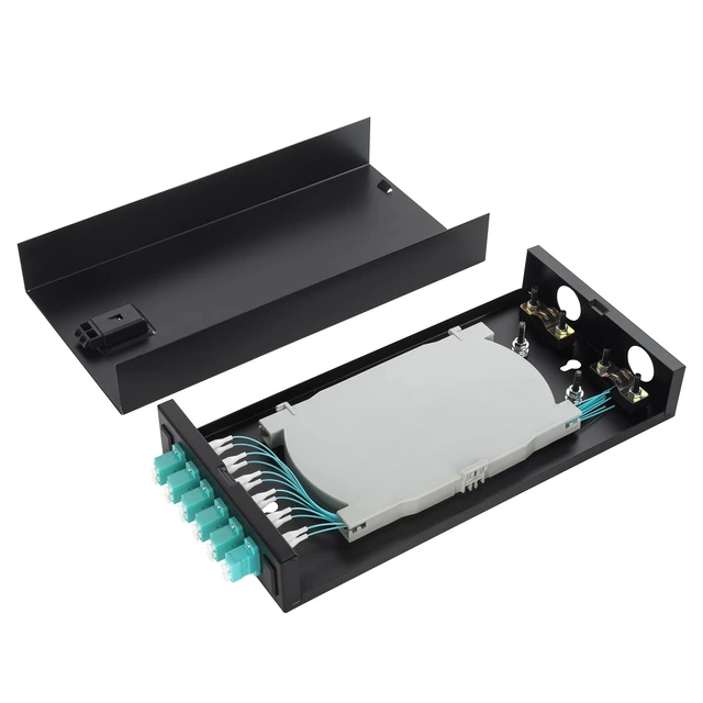 Alt view image 5 of 6 - Wallmount Box Fiber Optic Terminal encloure 12 Strand Duplex LC MM OM3 10G pigtials and 6 pcs Duplex Adaptor Loaded
