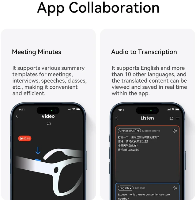 Alt view image 4 of 7 - AI Smart Glasses with Camera, HD Video Recording, Real-Time Translation up to 139 Languages, Voice Assistant, Open-Ear Audio,for Travel, Sports & Daily Use