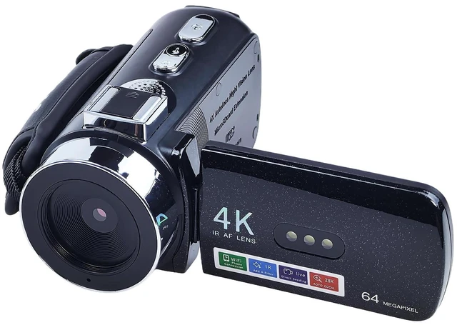Main image of 4K Video Camcorder, 64MP Digital Vlogging Camera(Black) 3.0" IPS HD Screen, 28X Digital Zoom, 180 Rotation Screen, Colour Night Function, LED Fill Light, External Microphone