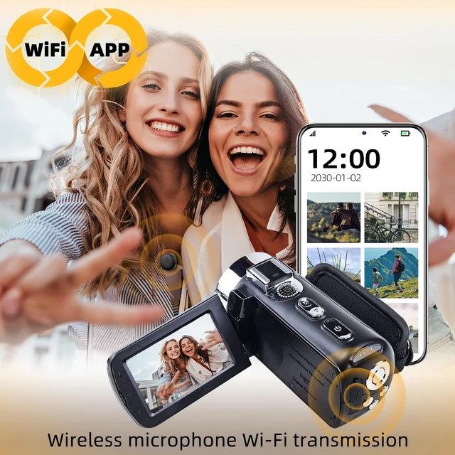 Alt view image 4 of 7 - 4K Video Camcorder, 64MP Digital Vlogging Camera(Black) 3.0" IPS HD Screen, 28X Digital Zoom, 180 Rotation Screen, Colour Night Function, LED Fill Light, External Microphone