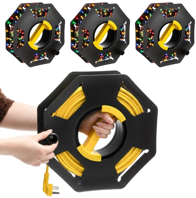 Main image of 3 Pcs Extension Cord Storage Reels, Holds up to 150 Feet of 16/3 or 125 Feet of 14/3 Gauge Cord, Plastic Cable Winding Wheel Tangle-free with Central Handle for Extension Cords Rope Hose
