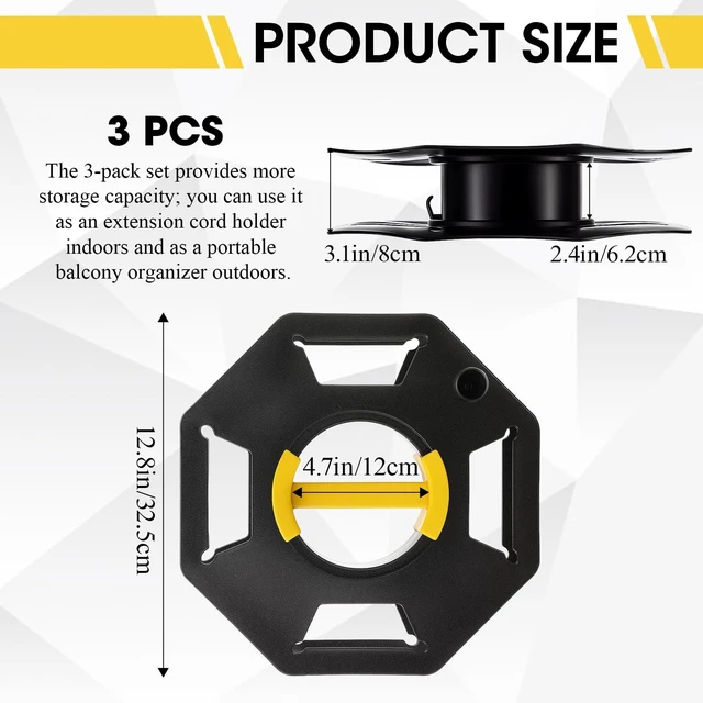 Alt view image 2 of 7 - 3 Pcs Extension Cord Storage Reels, Holds up to 150 Feet of 16/3 or 125 Feet of 14/3 Gauge Cord, Plastic Cable Winding Wheel Tangle-free with Central Handle for Extension Cords Rope Hose