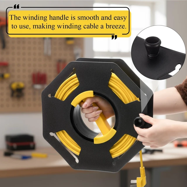 Alt view image 5 of 7 - 3 Pcs Extension Cord Storage Reels, Holds up to 150 Feet of 16/3 or 125 Feet of 14/3 Gauge Cord, Plastic Cable Winding Wheel Tangle-free with Central Handle for Extension Cords Rope Hose