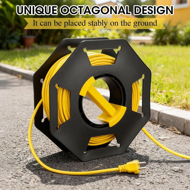 Alt view image 6 of 7 - 3 Pcs Extension Cord Storage Reels, Holds up to 150 Feet of 16/3 or 125 Feet of 14/3 Gauge Cord, Plastic Cable Winding Wheel Tangle-free with Central Handle for Extension Cords Rope Hose