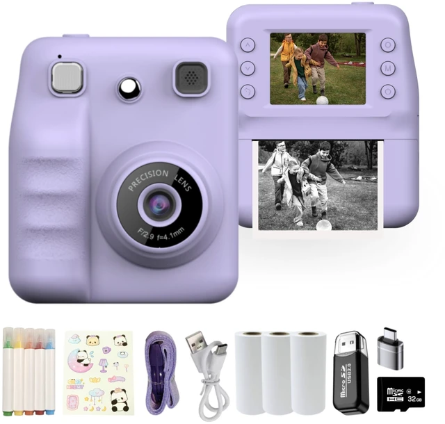 Main image of Kids Instant Print Camera for Girls Boys Christmas Birthday Gift (Purple) Digital Camera with 1080p Videos, Print Paper and 32GB Card, Portable Travel Cameras Toy for 3, 4, 5-12 Year Old Girls Boy