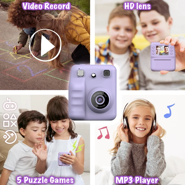 Alt view image 2 of 7 - Kids Instant Print Camera for Girls Boys Christmas Birthday Gift (Purple) Digital Camera with 1080p Videos, Print Paper and 32GB Card, Portable Travel Cameras Toy for 3, 4, 5-12 Year Old Girls Boy
