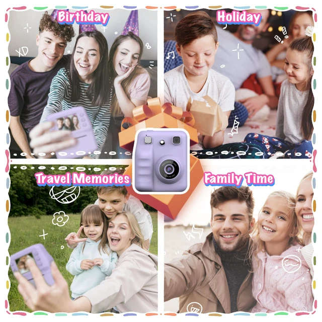 Alt view image 3 of 7 - Kids Instant Print Camera for Girls Boys Christmas Birthday Gift (Purple) Digital Camera with 1080p Videos, Print Paper and 32GB Card, Portable Travel Cameras Toy for 3, 4, 5-12 Year Old Girls Boy