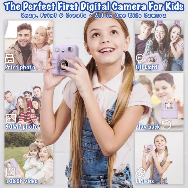 Alt view image 6 of 7 - Kids Instant Print Camera for Girls Boys Christmas Birthday Gift (Purple) Digital Camera with 1080p Videos, Print Paper and 32GB Card, Portable Travel Cameras Toy for 3, 4, 5-12 Year Old Girls Boy