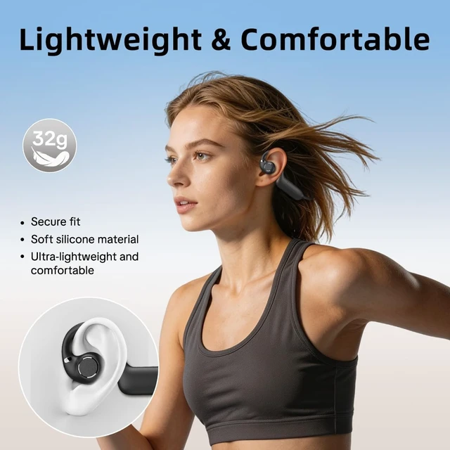 Alt view image 5 of 7 - E12 Open Ear Headphones with 8MP Camera, Bone Conduction Headphones, Bluetooth 6.0, Wireless Earbuds, Hi-Fi Stereo Running Earphones, IP65 Waterproof, AI Voice Assistant Headset for Sports White