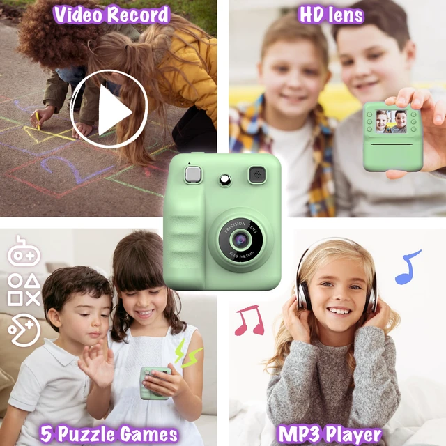 Alt view image 2 of 7 - Kids Instant Print Camera for Girls Boys Christmas Birthday Gift (Green) Digital Camera with 1080p Videos, Print Paper and 32GB Card, Portable Travel Cameras Toy for 3, 4, 5-12 Year Old Girls Boy