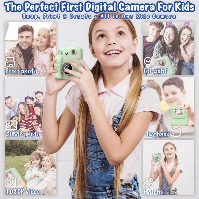 Alt view image 4 of 7 - Kids Instant Print Camera for Girls Boys Christmas Birthday Gift (Green) Digital Camera with 1080p Videos, Print Paper and 32GB Card, Portable Travel Cameras Toy for 3, 4, 5-12 Year Old Girls Boy