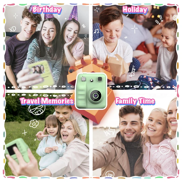 Alt view image 6 of 7 - Kids Instant Print Camera for Girls Boys Christmas Birthday Gift (Green) Digital Camera with 1080p Videos, Print Paper and 32GB Card, Portable Travel Cameras Toy for 3, 4, 5-12 Year Old Girls Boy