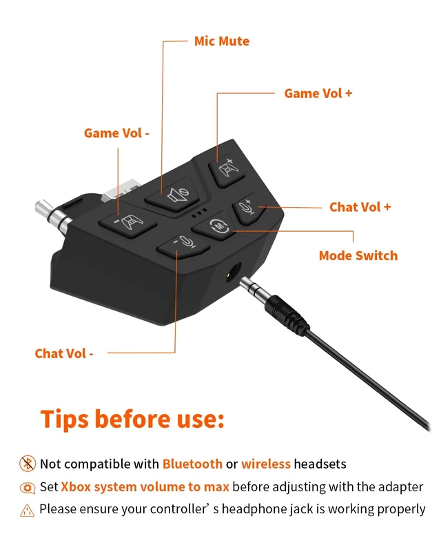 Alt view image 2 of 7 - Stereo Headset Adapter for Xbox One, Xbox Series X S, XboxElite Audio Mic Headphone Adapter for Xbox One, Adjust Audio Balance, Game Sound & Voice Chat, Not Bluetooth Compatible