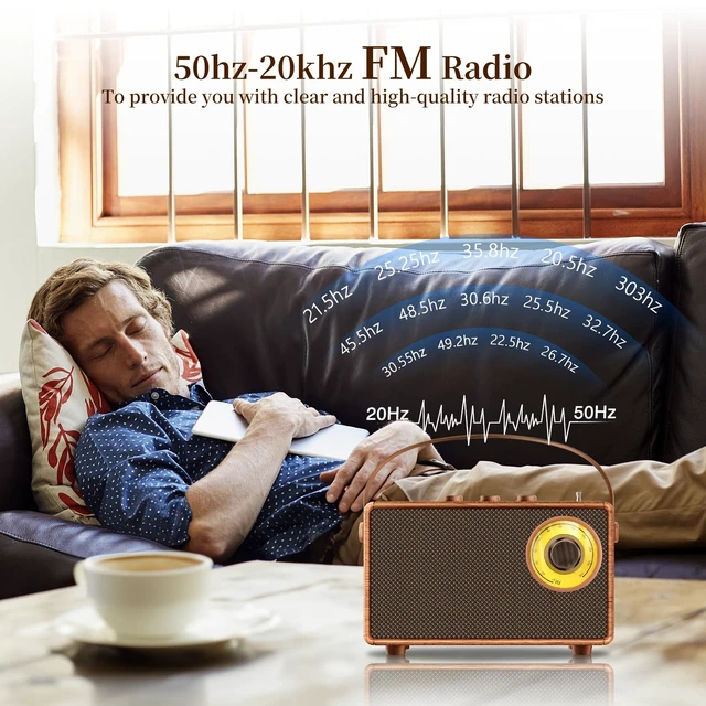 Alt view image 2 of 7 - Portable Retro Speaker Bluetooth Radio Vintage Decor with FM Radio Rich Bass Bluetooth Speakers 5.3 Wireless Connection,TF Card, AUX for Home Office Bedroom