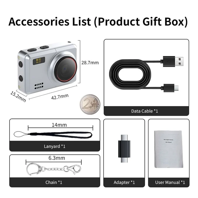Alt view image 7 of 7 - Retro Mini Digital Camera 1080P HD Video RecorderPortable Keychain Video Camera with 32GB Card,and 0.96IPS Screen,Ultra-Portable Tiny Camera for Travel Photography/Vlog/Night Shots (Silver)