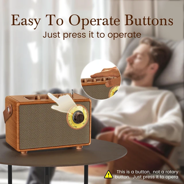 Alt view image 7 of 7 - Portable Retro Speaker Bluetooth Radio Vintage Decor with FM Radio Rich Bass Bluetooth Speakers 5.3 Wireless Connection,TF Card, AUX for Home Office Bedroom