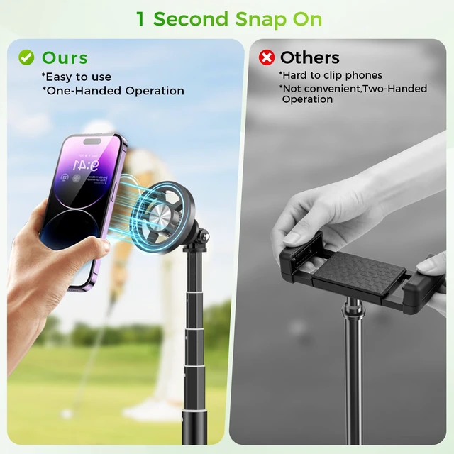 Alt view image 3 of 7 - Ground Golf Selfie Stick to Record Swing, Magnetic Phone Spike Stake Mount for iPhone Compatible with Magsafe, Outdoor Height Adjustable Travel Phone Tripod