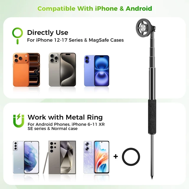 Alt view image 4 of 7 - Ground Golf Selfie Stick to Record Swing, Magnetic Phone Spike Stake Mount for iPhone Compatible with Magsafe, Outdoor Height Adjustable Travel Phone Tripod