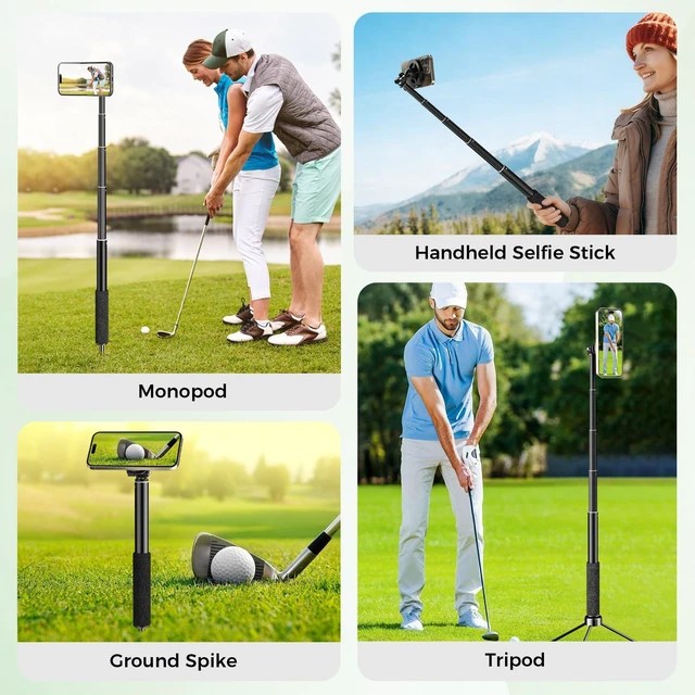 Alt view image 7 of 7 - Ground Golf Selfie Stick to Record Swing, Magnetic Phone Spike Stake Mount for iPhone Compatible with Magsafe, Outdoor Height Adjustable Travel Phone Tripod