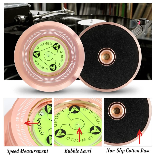 Alt view image 2 of 6 - Record Weight Stabilizer, Turntable Disc Record Stabilizer Clamp with Bubble Level for Vinyl LP Record Player (Rose Gold)