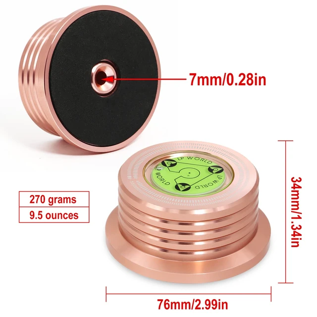 Alt view image 3 of 6 - Record Weight Stabilizer, Turntable Disc Record Stabilizer Clamp with Bubble Level for Vinyl LP Record Player (Rose Gold)