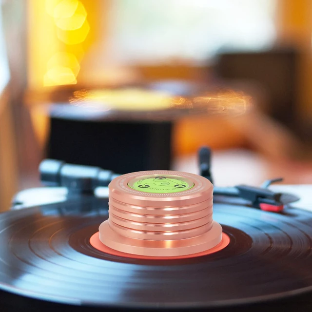Alt view image 6 of 6 - Record Weight Stabilizer, Turntable Disc Record Stabilizer Clamp with Bubble Level for Vinyl LP Record Player (Rose Gold)