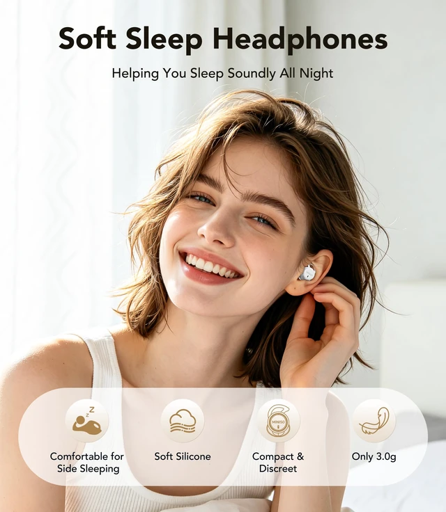 Alt view image 2 of 7 - MS217 Sleep Earbuds, Mini in-Ear Design for Side Sleepers, Real-Time AI Translation, 165 Languages & 8 Translation Mode, Clear Calls and Music, Bluetooth 6.0, Ideal for Sleep/Work.Off White