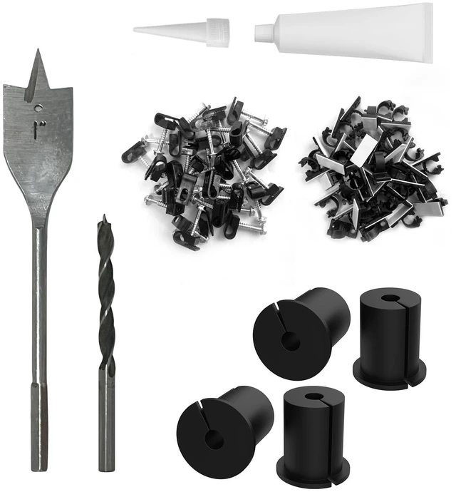 Main image of Starlink cable routing kit,starlink ethernet adapter,4pcs star link wall bushing grommets accessories for cable wall pass through with 1" spade drill bit 40pcs wall wire clips