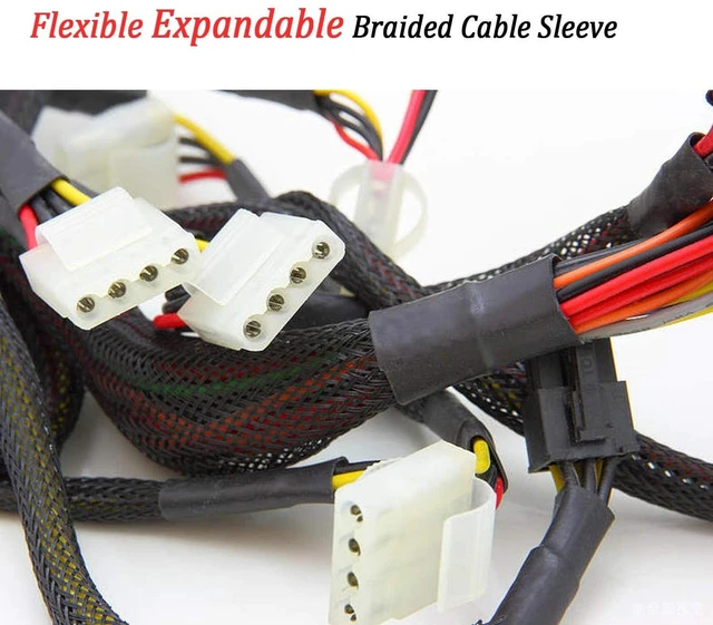 Alt view image 5 of 7 - PET Expandable Braided Cable Sleeve Black 1.25 Inch x 25 FT Expandable PET braided sleeve protects cables from wear. Flexible design for electronics, automotive & home cable management