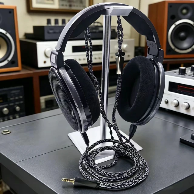 Alt view image 5 of 7 - Monitor Headphone Cable,8N Monocrystalline Copper Silver Plated Over-Ear AUX Cord Compatible with Sennheiser HD650 HD600 HD580 HD660S HD6XX Headset for Musicians Audiophiles 4.4mm