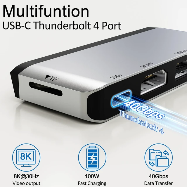 Alt view image 7 of 7 - Surface Pro 8 Docking Station USB C Hub with Thunderbolt 4 (40Gbps Data+8K Display+100W PD), 4K HDMI, USB 3.0/2.0, TF Card Slot, Triple Display USB-C Adapter for Surface Pro8 Home Office