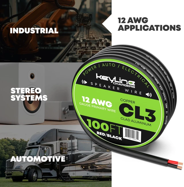 Alt view image 7 of 7 - 12 Gauge Speaker Wire - 100 Feet Black 12-2 AWG Gauge - Rated for Marine & Outdoor in Ground Burial & in Wall CL3 CL2, 2 Conductors - CCA Copper Clad Aluminum, Black 100ft