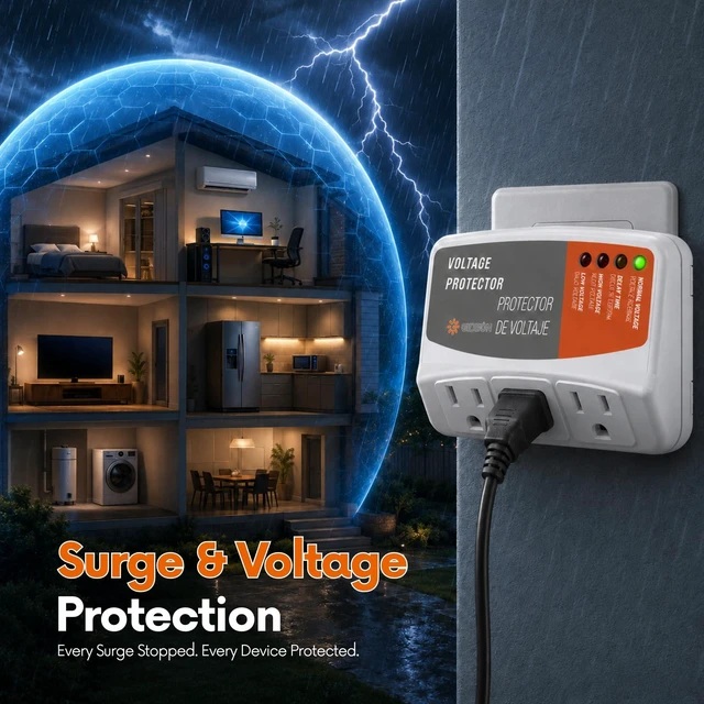 Alt view image 2 of 7 - 3 Outlet Appliance Surge Protector, Voltage Protector for Refrigerator, TV, PC & Washing Machine, Wall Plug Power Strip, Voltage Regulator, 120V 15A 1800W