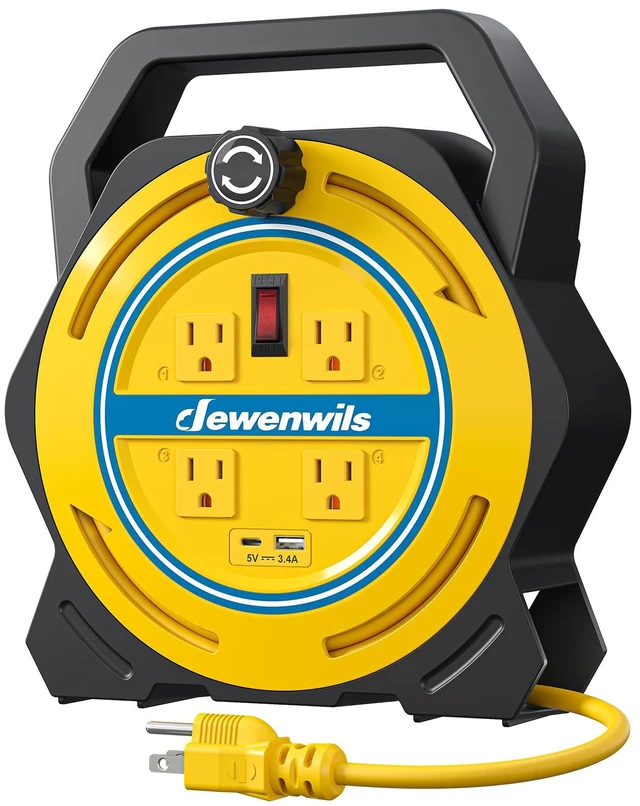 Main image of 30FT Extension Cord Reel, Portable Extension Cord, 16/3 SJTW Cord 4 Grounded Outlets, USB-A & USB-C, 13A Circuit Breaker, Ideal for Garage, Workshop, Courtyard, Lawn, Camping, ETL Listed