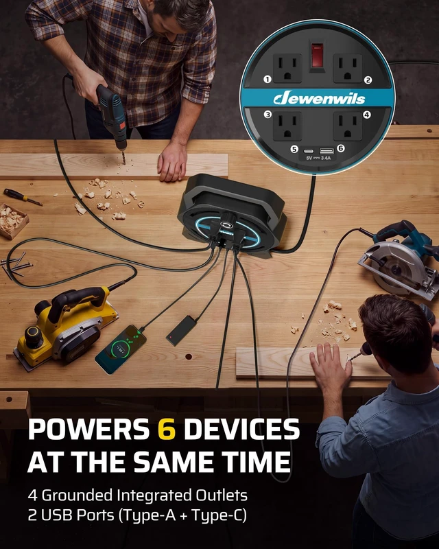 Alt view image 4 of 7 - 30FT Extension Cord Reel, Portable Extension Cord, 16/3 SJTW Cord 4 Grounded Outlets, USB-A & USB-C, 13A Circuit Breaker, Ideal for Garage, Workshop, Courtyard, Lawn, Camping, ETL Listed