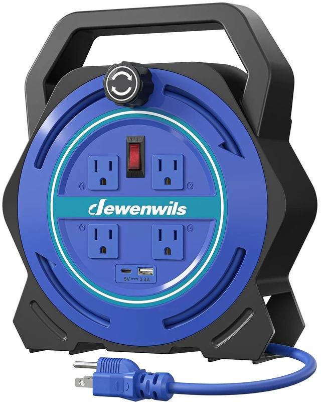 Main image of 30FT Extension Cord Reel, Portable Extension Cord, 16/3 SJTW Cord 4 Grounded Outlets, USB-A & USB-C, 13A Circuit Breaker, Ideal for Garage, Workshop, Courtyard, Lawn, Camping, ETL Listed