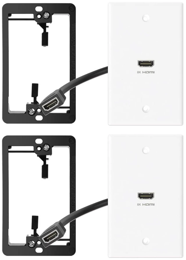 Main image of 8K HDMI Wall Plate 1 Port 2 Pack, White HDMI Wall Plate with 8K HDMI Pigtail Cable to Support 8K 60Hz and 4K 120Hz Solution, Wall Plate Mount for Drywall
