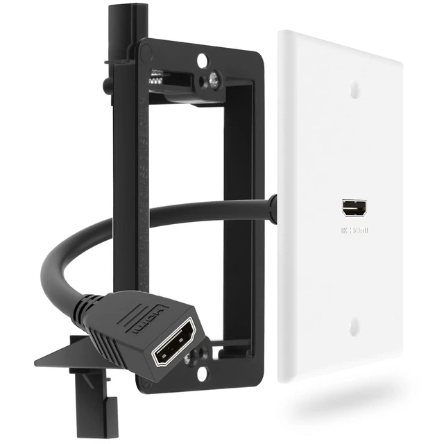Alt view image 2 of 5 - 8K HDMI Wall Plate 1 Port 2 Pack, White HDMI Wall Plate with 8K HDMI Pigtail Cable to Support 8K 60Hz and 4K 120Hz Solution, Wall Plate Mount for Drywall