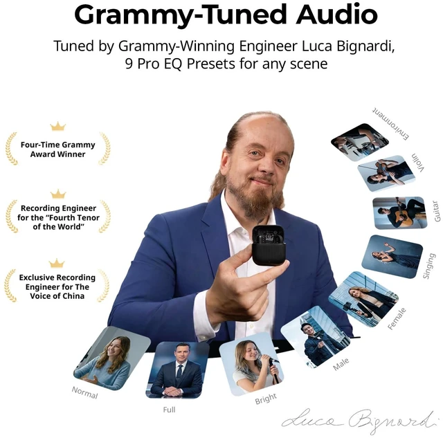 Alt view image 2 of 7 - Wireless Mic S70-C1 Cover Kit (1 TX + 1 RX + 9 Mic Covers) - Black with USB-C Receiver, Grammy-Tuned Audio, 9 EQ Presets, 20H Battery, Logo-Free Design, for Vlogging/ Mobile Content Creation