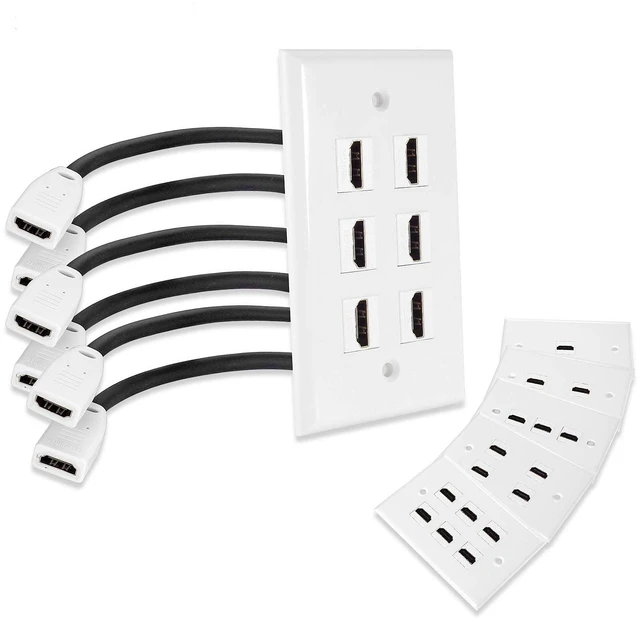 Main image of Single Port 4K HDMI Wall Plate Outlet Cover with 6 Inch Female to Female High Speed HDMI Pigtail Cable for Video Game Systems,TV Boxes(6-Port)