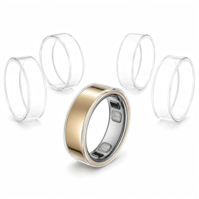 Main image of 5 Pack Clear TPU Cover Compatible with Oura Ring 5, 0.5mm Ultra-Thin, Size6 Helps reduce minor daily scuffs while showing your ring's original finish. Inner sensors stay open; charge with the cover on