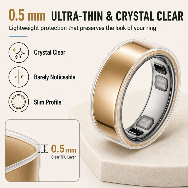 Alt view image 3 of 7 - 5 Pack Clear TPU Cover Compatible with Oura Ring 5, 0.5mm Ultra-Thin, Size6 Helps reduce minor daily scuffs while showing your ring's original finish. Inner sensors stay open; charge with the cover on