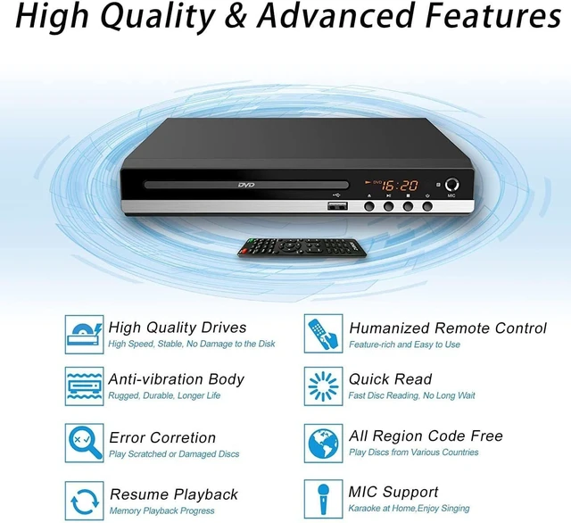 Alt view image 4 of 7 - Home DVD Player TV CD Player Compact DVD Player Supports NTSC/PAL System with RCA Stable Outputs/USB 128G Input, Contains Remote Control and RCA Cable(Without HDMI Cable)