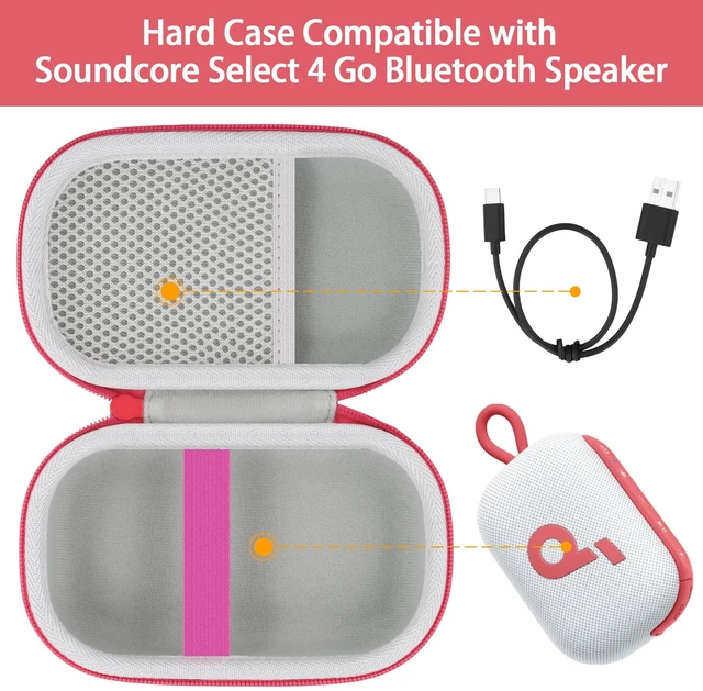 Alt view image 3 of 7 - for Anker Soundcore Select 4 Go Speaker Hard Case,White+Red Portable Travel Case Replacement, Cable Storage, Carrying Strap, Protective Hard Exterior