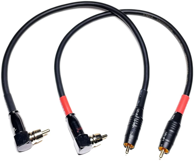 Main image of RCA Right-Angle to Straight Cable, 2-Pack (1 Foot) Mixed-angle connectors for flexible preamp routing